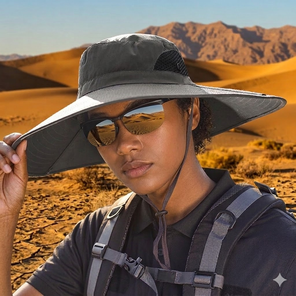 Chapéu de Sol Unissex Verão -Malha Respirável Poliéster, Aba Grande 12cm, Proteção Solar Uso Externo