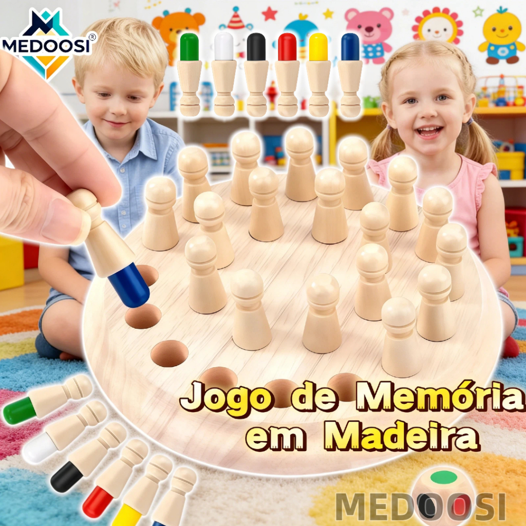 MEDOOSI Brinquedo Educativo de Memória em Madeira  | Jogo de Xadrez para Crianças, Treino de Atenção e Concentração em Oferta na Shopee