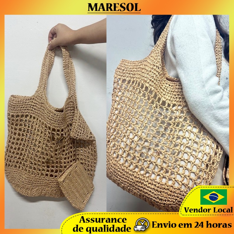 MARESOL Bolsa de tecido de palha de praia de grande capacidade inclui bolsa pequena de ombro