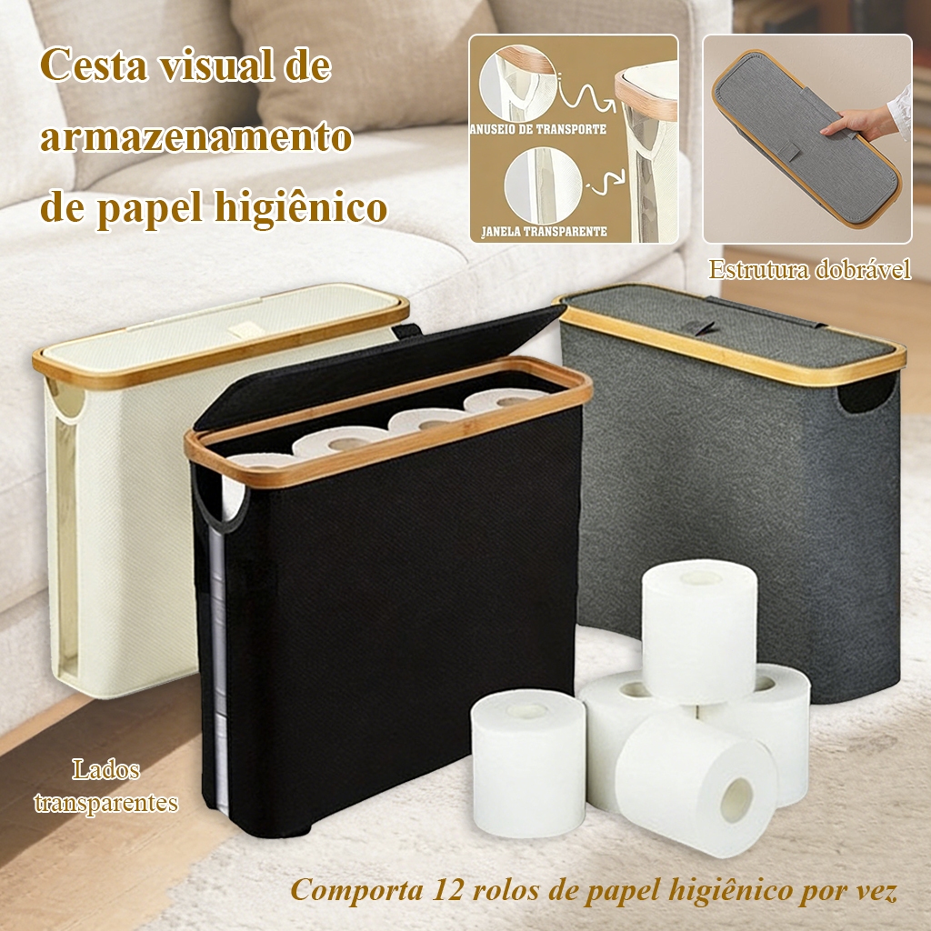 Cesto De Bambu ParaPapel Higiênico,Cesto De Armazenamento Multifuncional Com Tampa,Adequado Para Banheiro/Sala De Estar