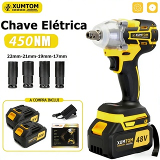 Chave De Impacto elétrica 450NM Parafusadeira Furadeira sem fio sem escova 48v Com 2 Bateria em Oferta na Shopee