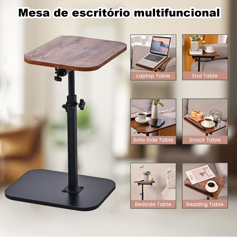 Mesa lateral em C ajustável e retrátil para sofá-cama portátil