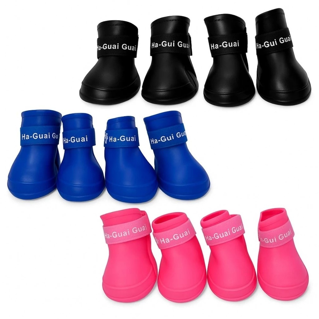 Tenis Botinha Sapato De Silicone Para Cachorro Flexível Antiderrapante Pet a Prova D'água 4 Unidades
