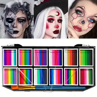 VERONNI Maquiagem Água Ativada Pintura Facial Bolo Dividido Conjunto De Para Crianças  Com Pincel Arco-Íris Corporal