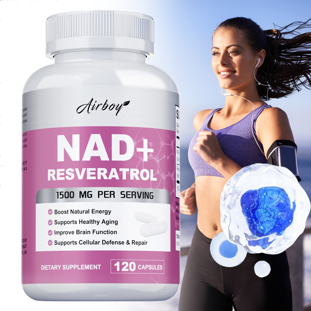 Airboy contains NAD+ and Resveratrol, made in the USA, 30/60/120 capsules