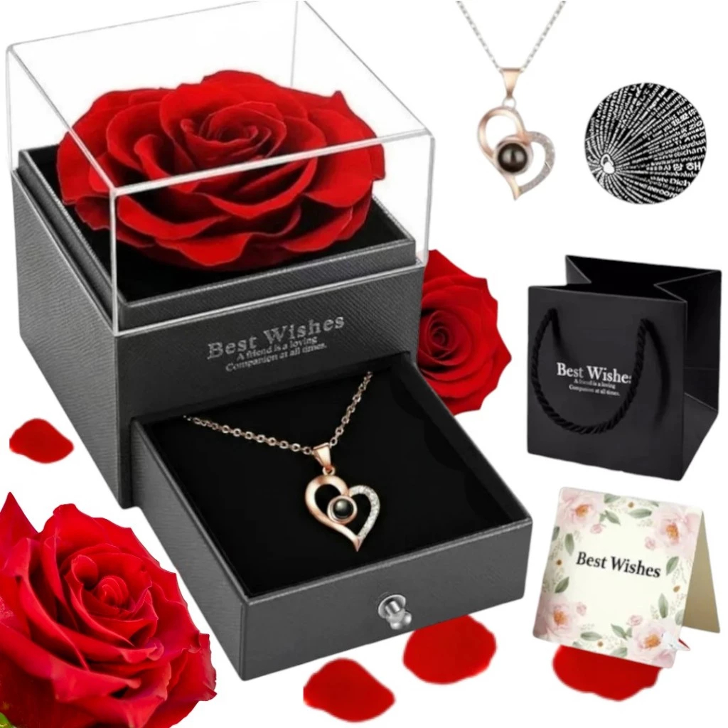 Rosa Eterna Preservada caixa de Presente E Colar Feminino E eu te amo Em 100 Idiomas Mãe Esposa Namorada Natal em Oferta na Shopee