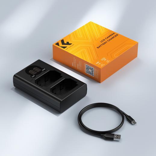 Carregador Duplo LCD K & F Concept NP-FZ100 Para Sony ZV-E1/FX3/A7III/A7RIII/A7RIV/A9/A6600 , Micro USB E Tipo-C
