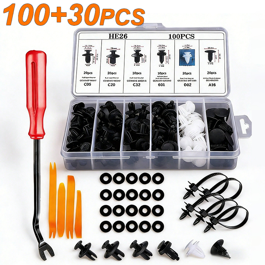 Kit Grampos E Presilhas Automotivas 130 Peças Com Estojo Organizador Universal Reforçado Para Carro Parabarro