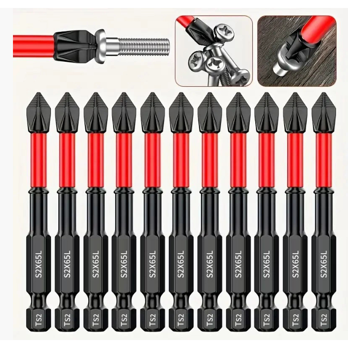 Jogo 10 Ponteiras Philips Magnéticos PH2 de Impacto Anti Derrapante Parafusadeira Bits Cruzado