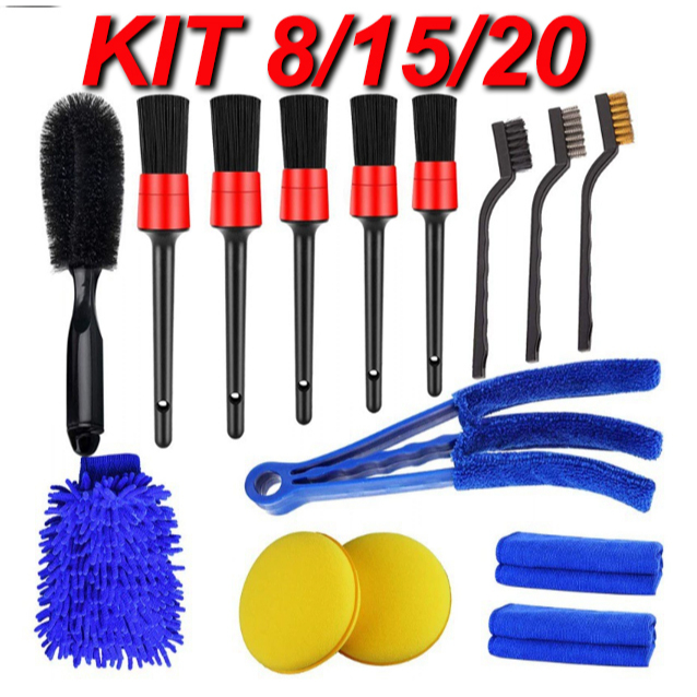 Kit 8/15/20 Peças Lavagem Automotiva Esponja + Escova + Flanela 30x40cm + Aplicador de Cera + Luva Microfibra + Pincel em Oferta na Shopee