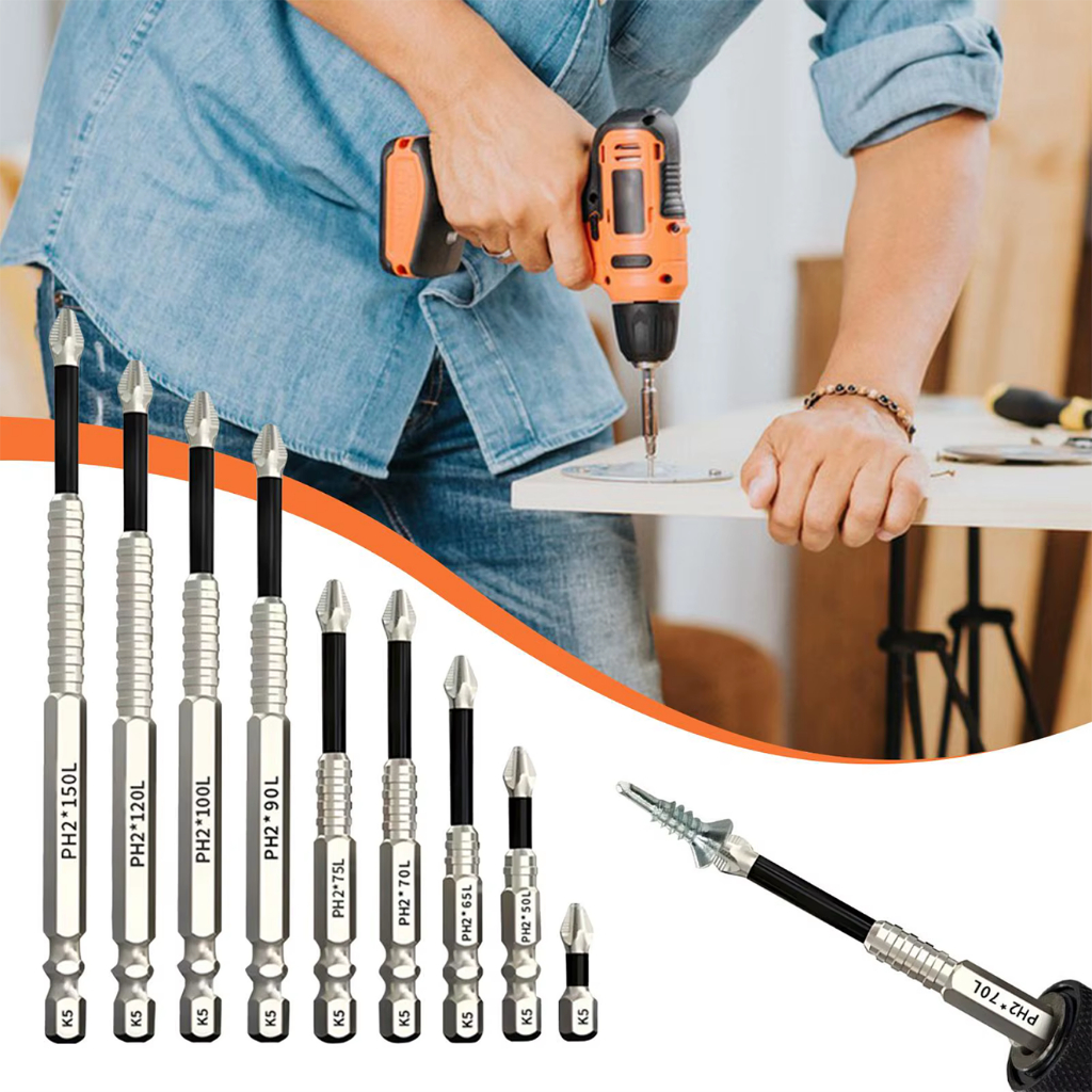 Kit 9 Pontas Philips PH2 para Impacto, Imantadas e Antiderrapantes Liga S2