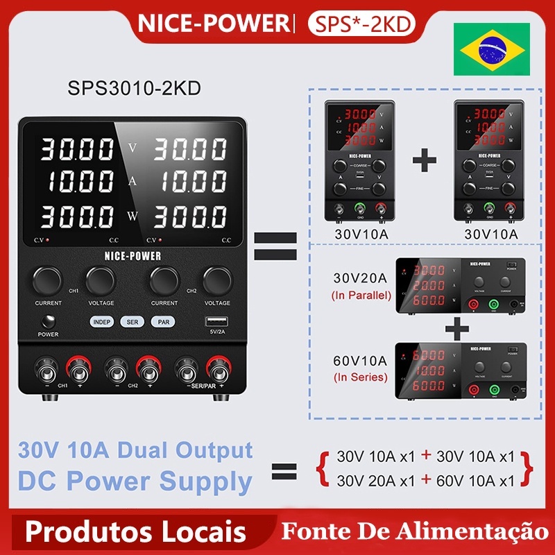 NICE-POWER 30V10A dupla dc fonte de alimentação ajustável dígito display fontes de alimentação de laboratório regulador