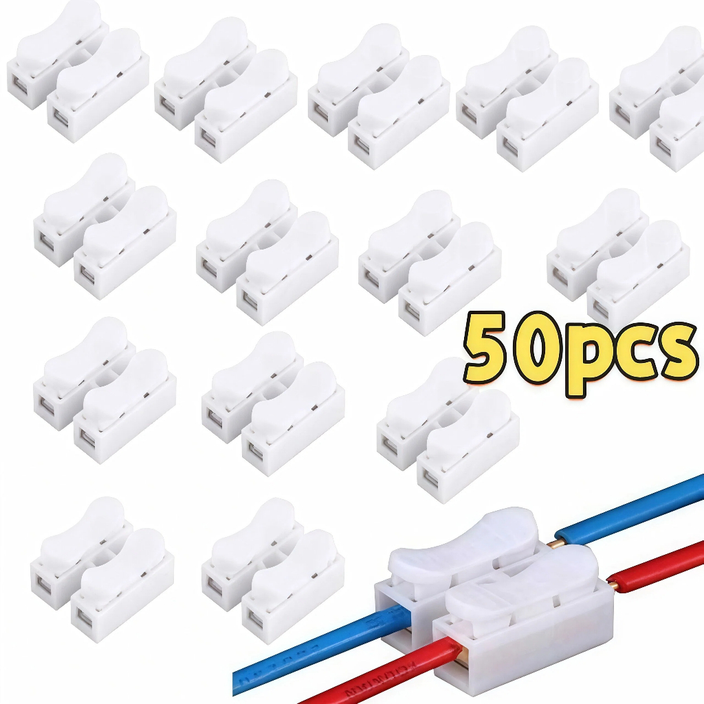 Kit 50/100 Conector de Pressão 2 via para fios duplo Emenda Sem Solda Sem Parafusos em Oferta na Shopee