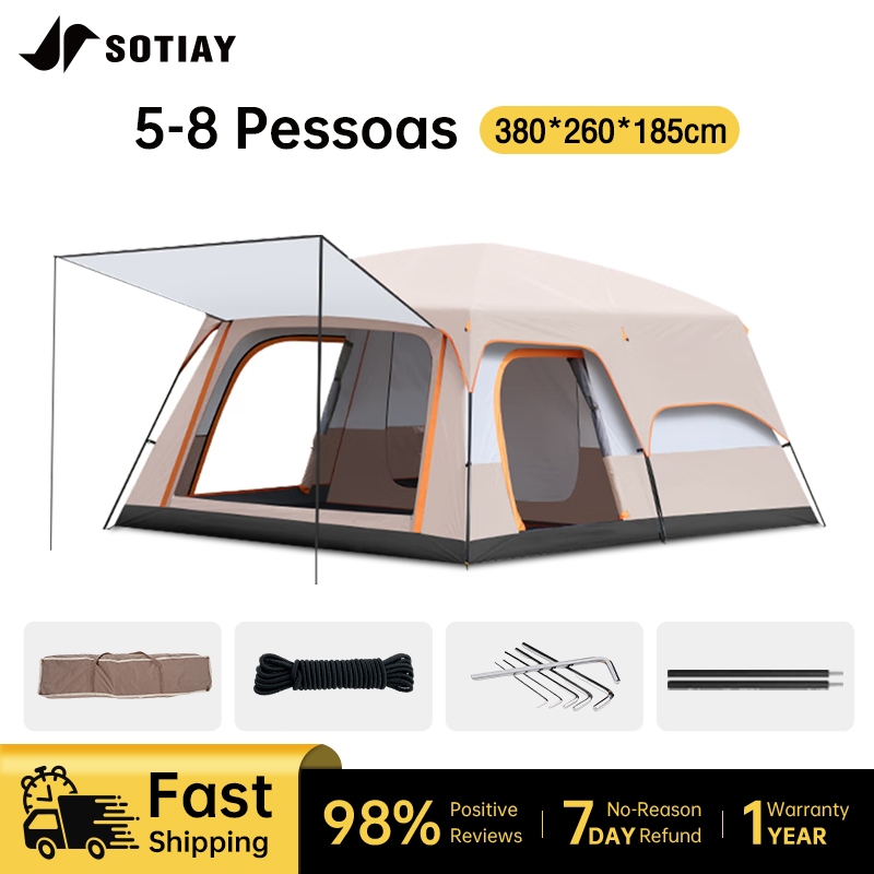 Barraca Familiar 9-12 Pessoas Impermeável Dupla Oxford 330x210x185cm Alta Ventilação para Camping
