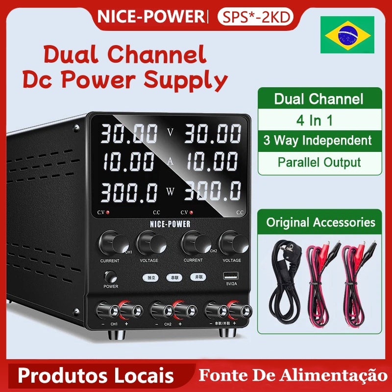 Fonte de alimentação dupla DC NICE-POWER Variável: 30V 10A Série regulada com comutação ajustável (60V 10A) laboratório