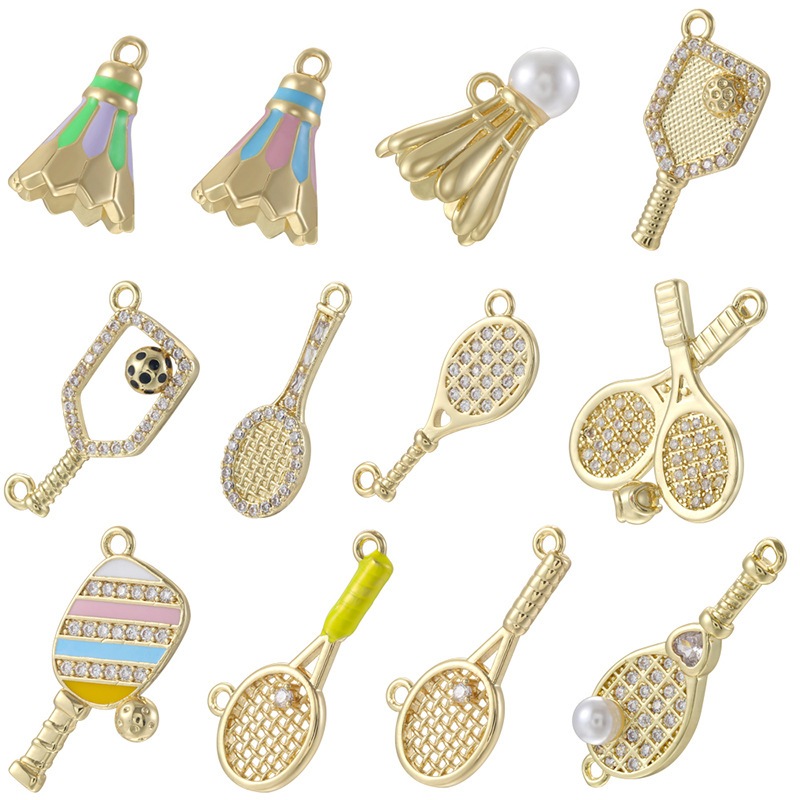 Delicado Esmalte Equipamento Esportivo Charme badminton Pingente Raquete De Tênis Atacado