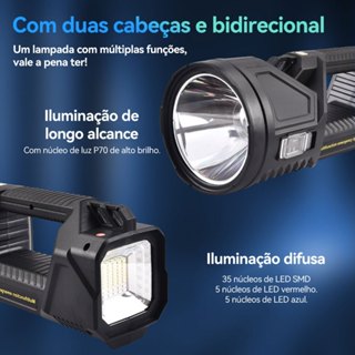 Lanterna Holofote Solar Pro Led Super Potente Recarregável com USB Luz Fria e Quente em Oferta na Shopee