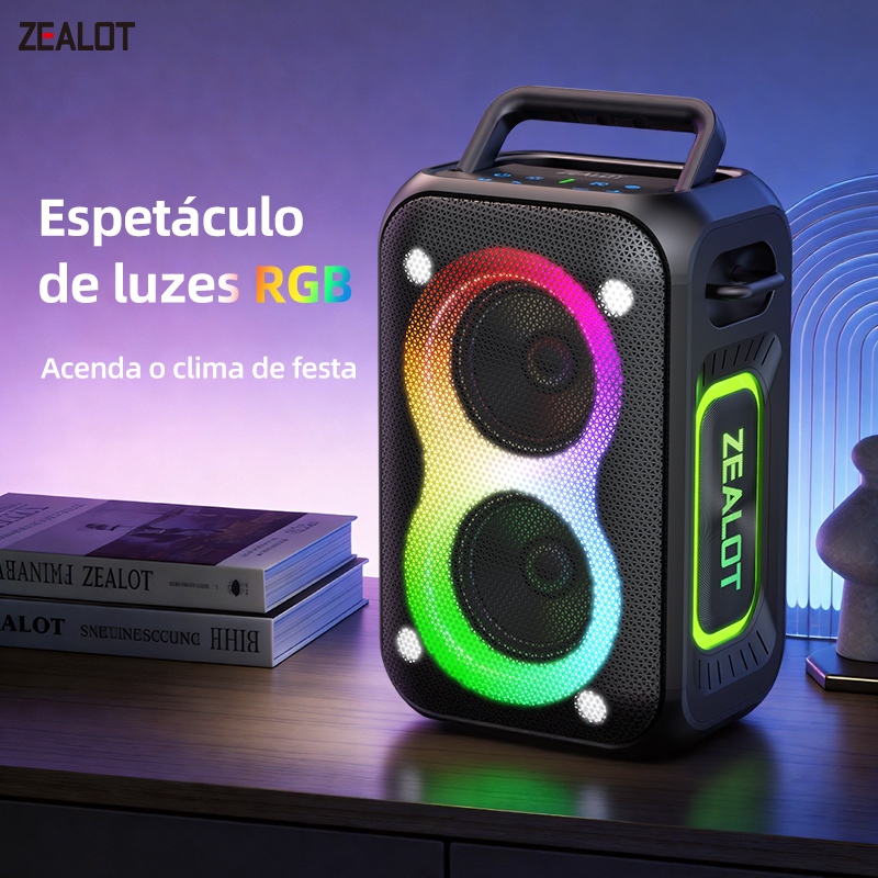 ZEALOT PT02 Alto-Falante Bluetooth Portátil Sem Fio Externo Potente De 60 W , Emparelhamento Estéreo TWS , Bateria Longa