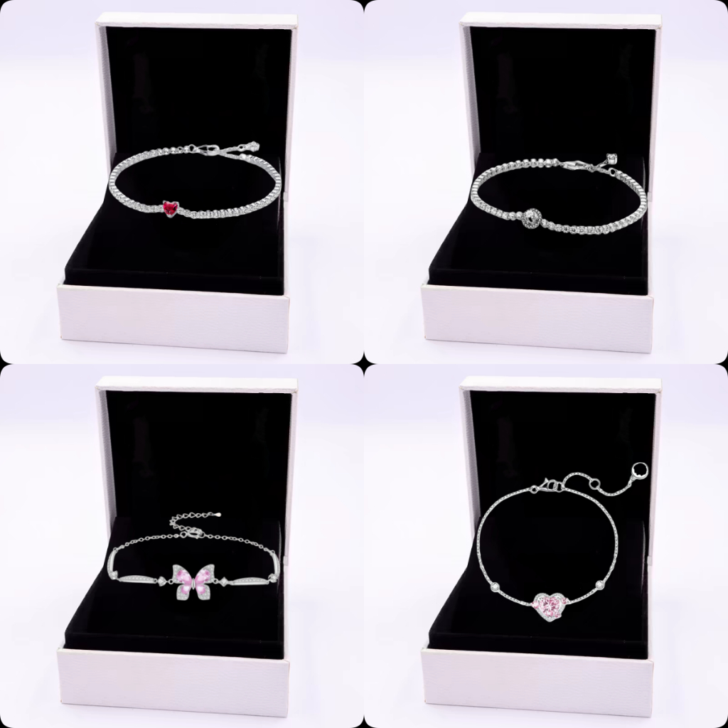 Pulseira feminina requintada em prata S925|Pulseira + caixa brilhante Pavé Red Gem|Estilo ajustável