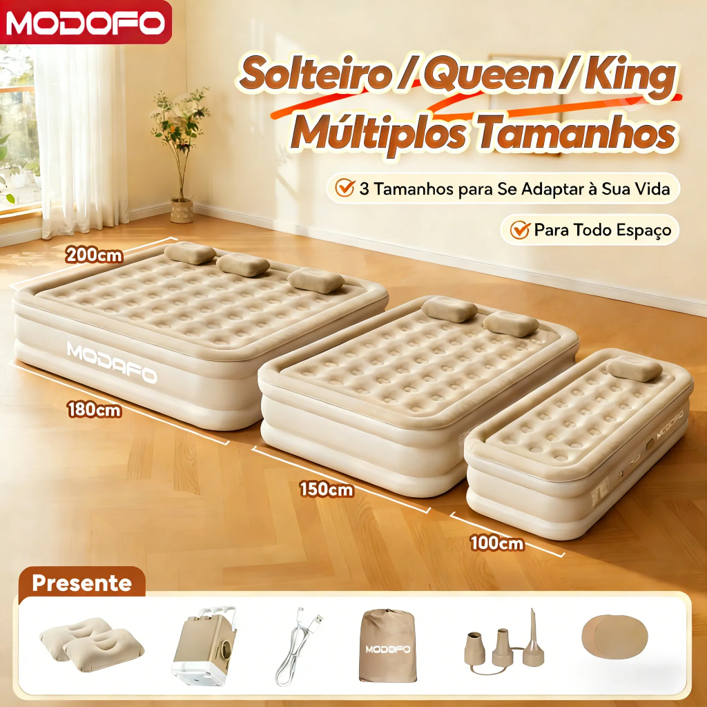 MODOFO Colchão Inflável Automático solteiro/Queen/King Colchão Casal inflável Com Bomba Embutida Camping Equipment Cáqui