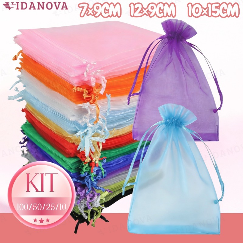 Kit 50/100 Conjunto de bolsas de organza e tule para casamentos, festas, armazenamento e batons(Escolha A Cor)-VN em Oferta na Shopee