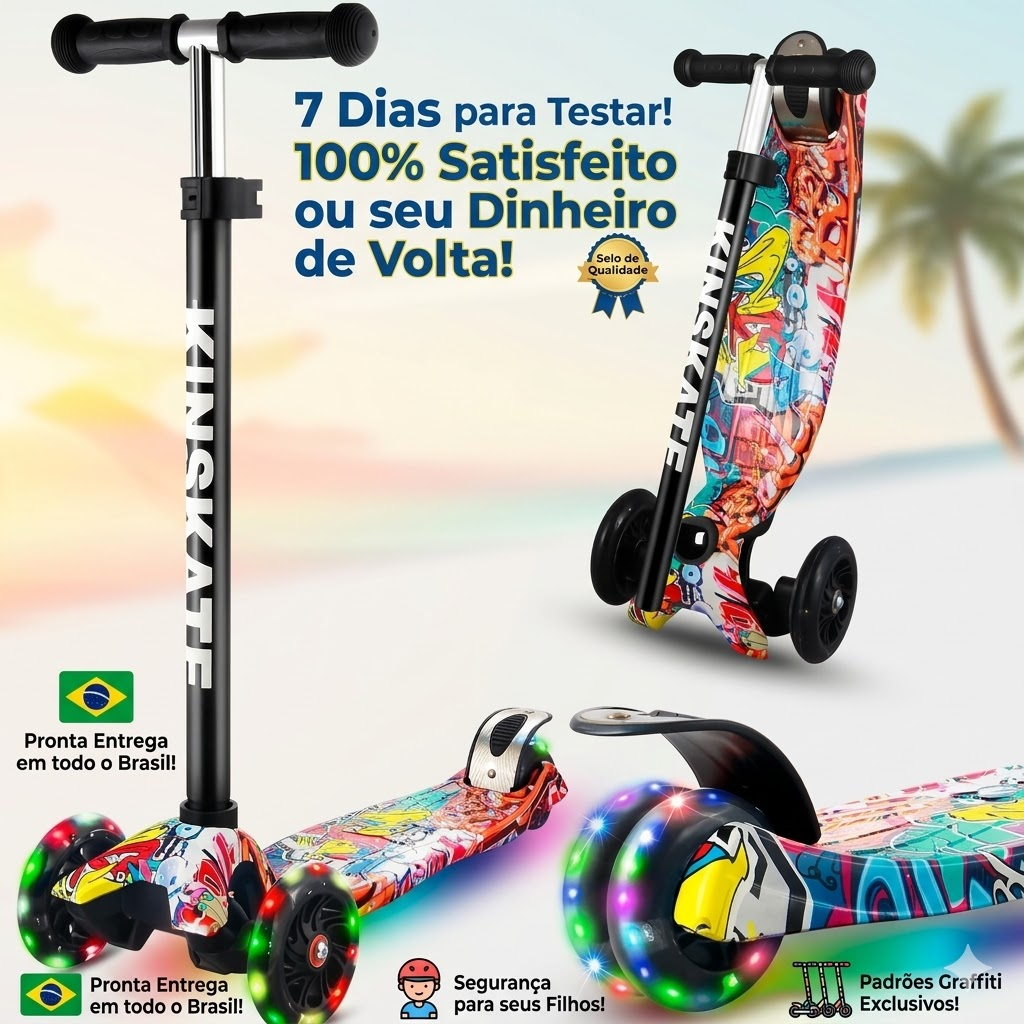 Patinete De Criança Dobrável Portátil Com Rodas De Led Coloridas Presente Ideal