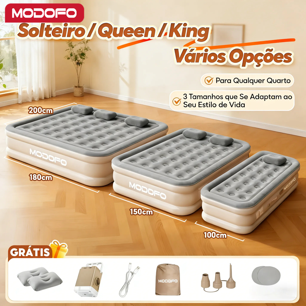 MODOFO Colchão Inflável Automático Solteiro/Queen/King Colchão Casal inflável Com Bomba Embutida Camping Equipment Cinza