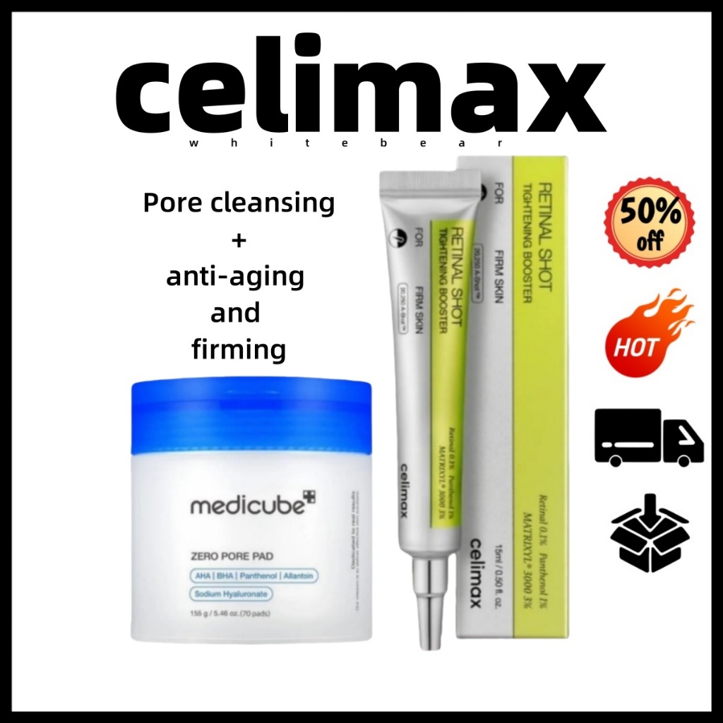 5.5 [Celimax + Medicube] Essência Firmadora De Retinol 15ml + Panos De Poros 70 Folhas-Controla Óleo , Esfolia E Suaviza