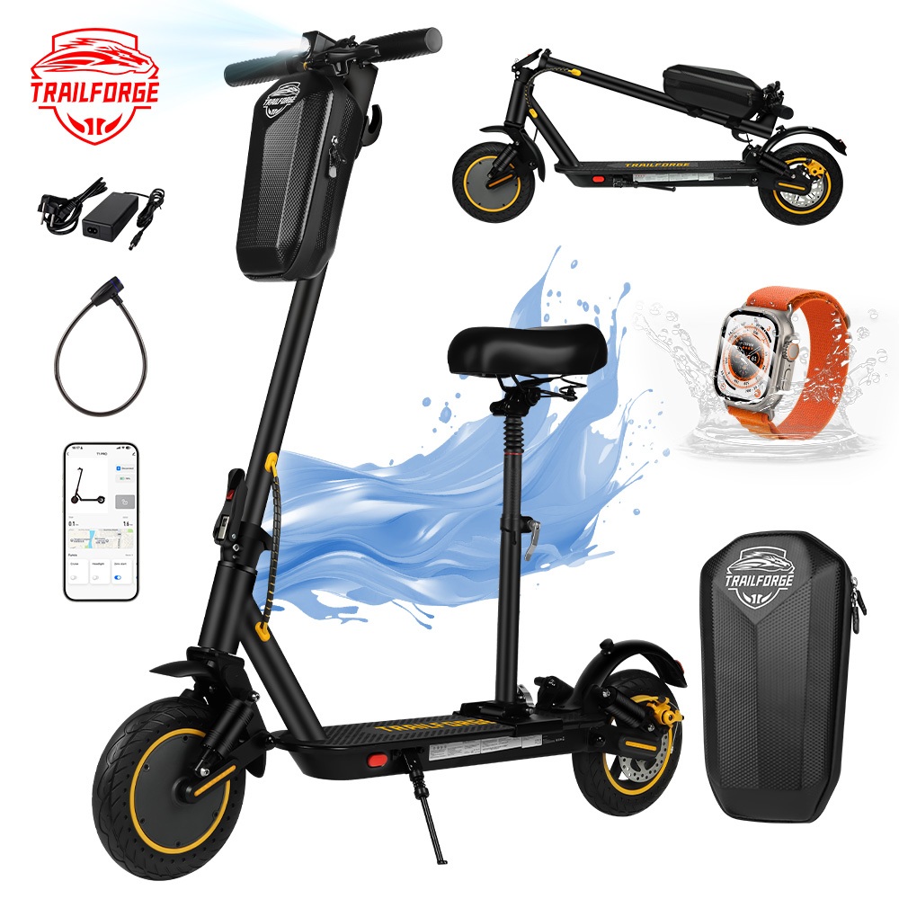 TRAILFORGE T1 Patinete Eletrico Scooter 10.4AH 600W 10"Os amortecedores dianteiros e traseiros