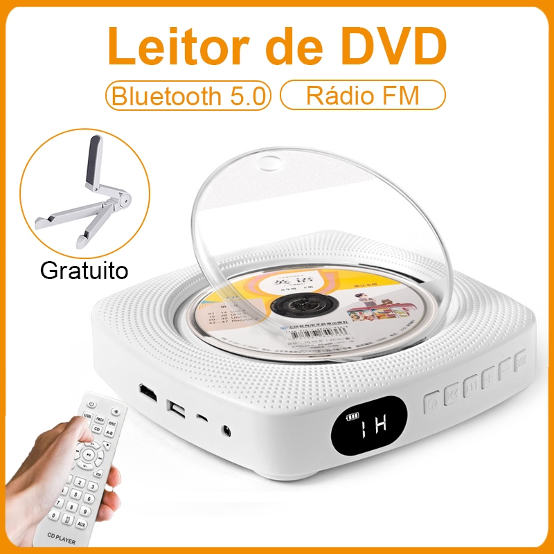 Leitor de DVD Multimídia com Bluetooth 5.0, Alto-falantes Estéreo, Leitor de USB, Rádio FM, Função A-B Repeat, CD Player