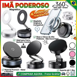 Suporte Magnético p/ Celular no Carro - 360° Giratório + Vácuo - Dupla Face e Dobrável em Oferta na Shopee