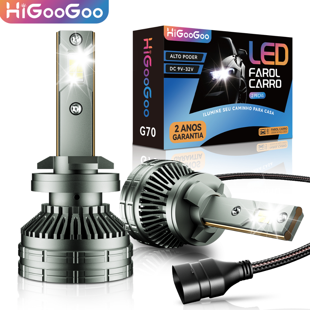 HiGooGoo Par G70 Lâmpadas 40000LM H27 LED Farol Para Carro 6500K Super Branco H1 H3 H4 H7 H11 9005 9006 9V-36V
