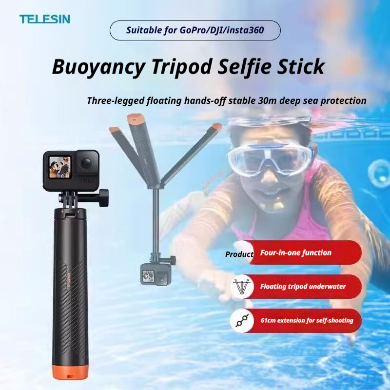 Bastão De Selfie Flutuante TELESIN Com Tripé Para GoPro/DJI OSMO Pocket 4 3/Nano/360/Action 6 5 Insta360 GO Ultra/X5/X4