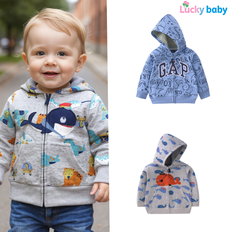 Lucky Baby Jaqueta com Capuz Bebê Primavera/Outono Unissex Manga Longa 9–36 Meses Bordado Estampa Marinheiro Confortável