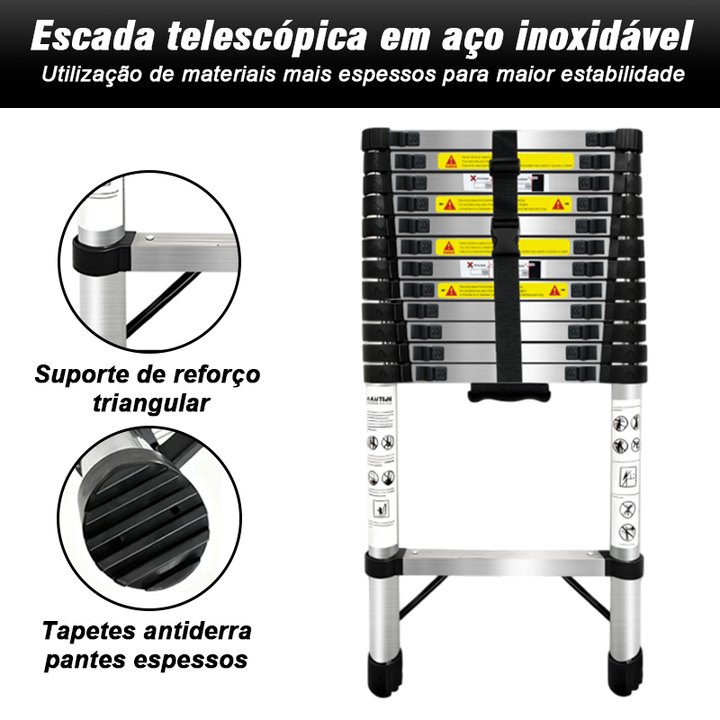 Escada Telescópica 2,6-3,8Metros Com 13 Degraus Aço Inoxidável