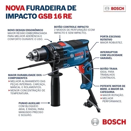 Parafusadeira e Furadeira de Impacto Bosch 1200W 220V Original — foto 4