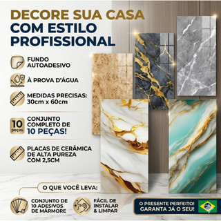 Placa Revestimento Marmore Adesivo 3D Parede Sala Cozinha Banheiro 60x60cm [ANTI-MOFO]