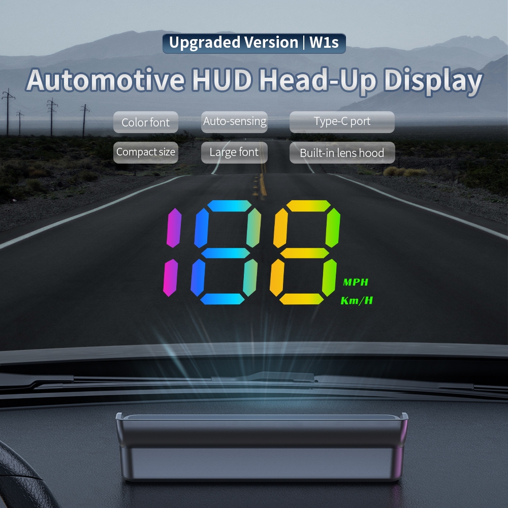 Display Head-Up HUD Para Carro Atualizado W1s | Velocímetro Colorido De Fonte Grande Detecção Automática Tipo-C Universa