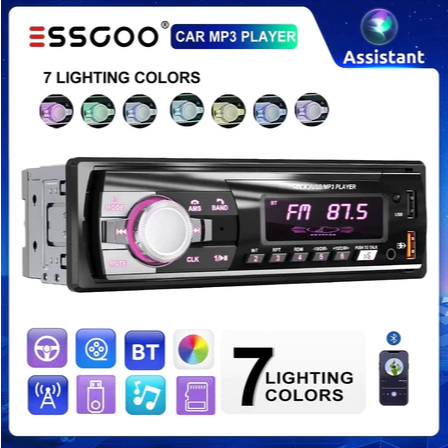 ESSGOO Único Din Rádio Do Carro 1 Bluetooth MP3 Jogador Subwoofer Multimídia Música Autoradio USB/AUX/FM