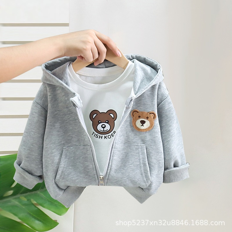 Menina Bonito Urso Cardigan Simples Macio Zíper Hoodies 0-5 Anos Infantil Bebê Sólido Confortável Casaco Da Criança Meni