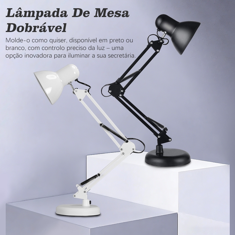Luminária De Mesa Articulável Abajur Articulado Dobrável Para Escritório Cabeceira Salão De Beleza- Preto/Branco em Oferta na Shopee