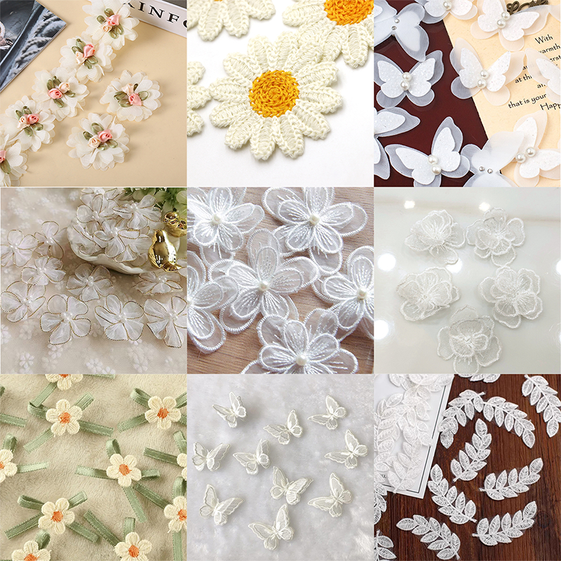 10 Pçs Branco Vários Estilos Rendas Flores Remendo Para Roupas Acessório Handwork DIY Artesanato Decoração
