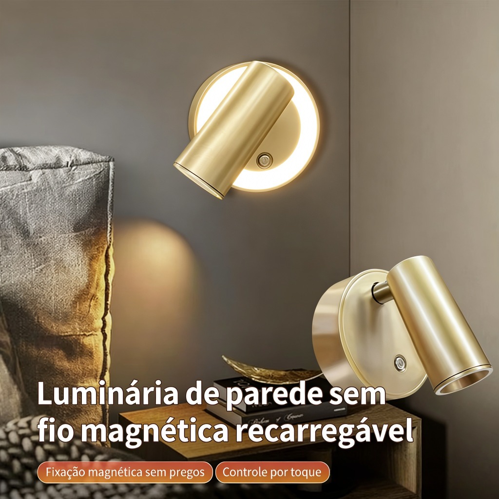 luminárias de parede sem fio com ímã, luz de leitura moderna com LED e alimentação USB