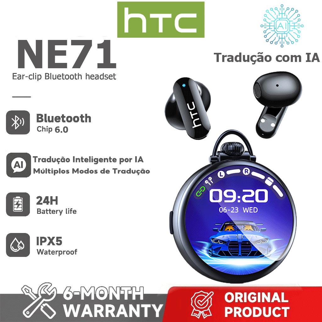 Garantia de um ano HTC NE71 AI Tradução Fone de ouvido Bluetooth Vários modos de tradução Versão Bluetooth 6.0 Papel de