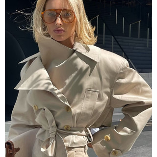 Primavera Nova Chegada Estilo Europeu E Americano Feminino Moda Curto Trench Coat Com Cinto w050 924090