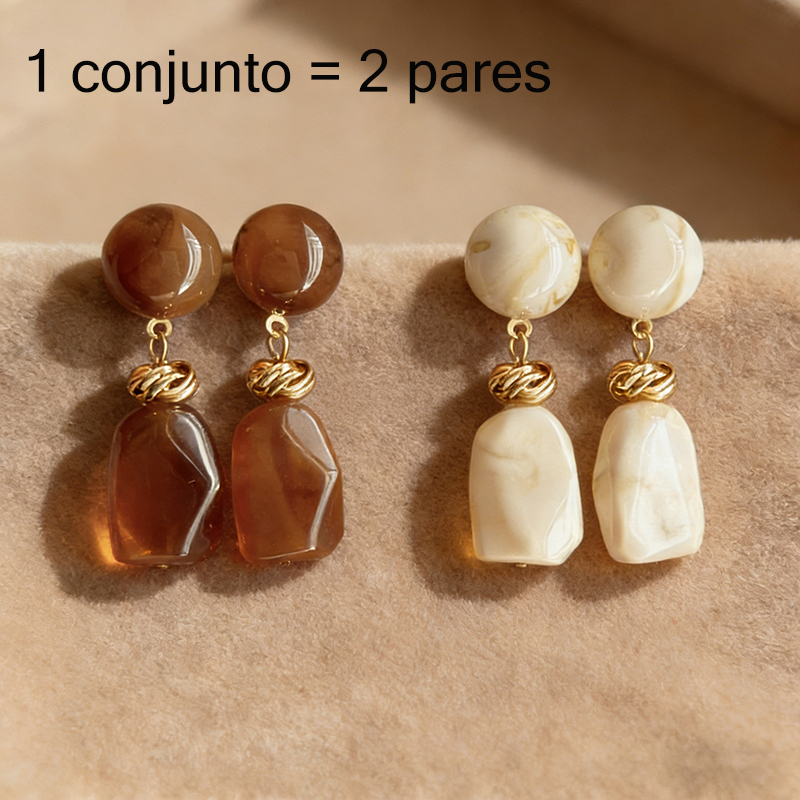 Design Irregular Boho Conjunto 2 Pares Brinco Resina Cobre Pino S925 Hipoalergênico Leve Para Mulheres​