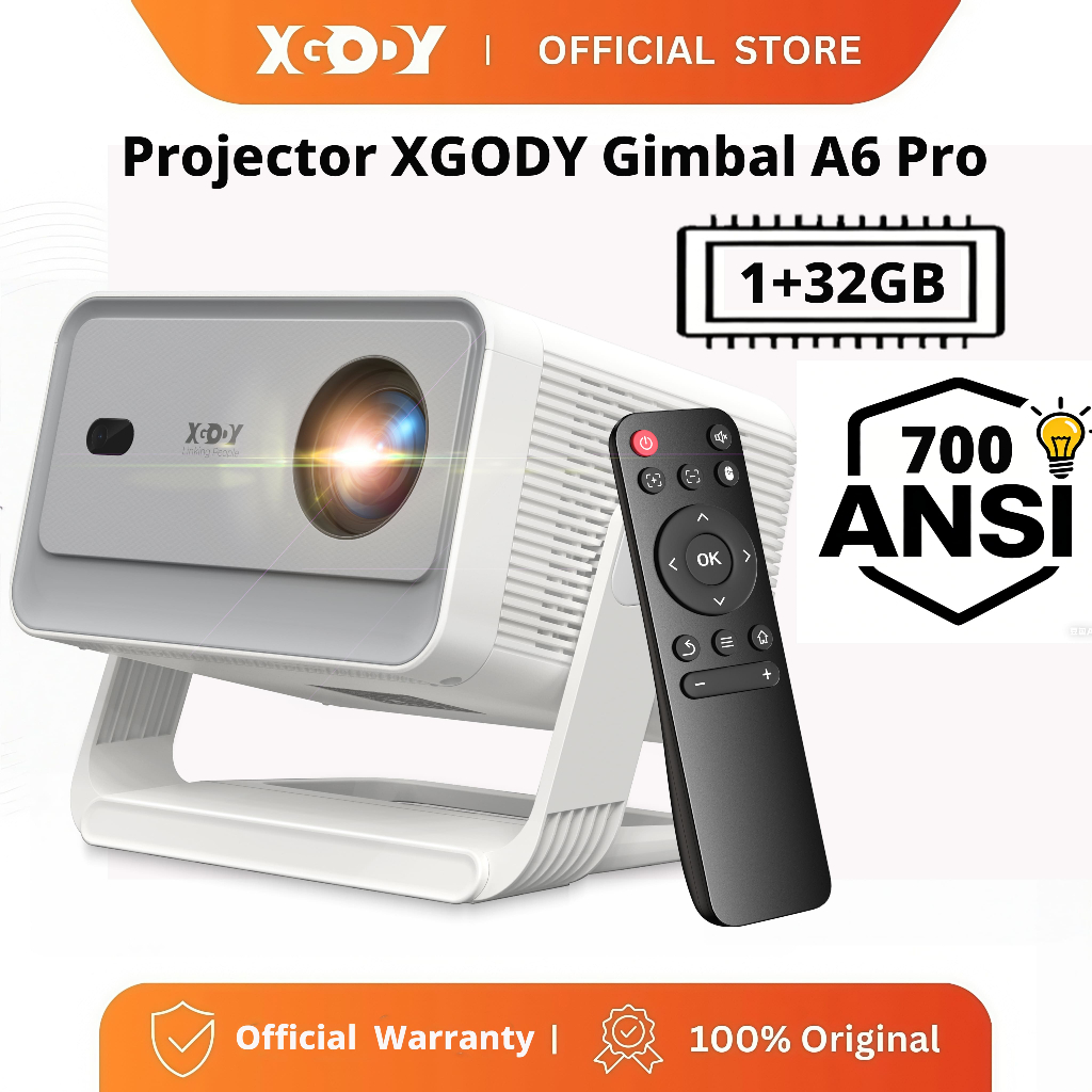 XGODY Mini A6 PRO 1080P HD Projetor Portátil para Casa, YouTube Integrado, Android 14.0, Suporte 4K para Karaoke