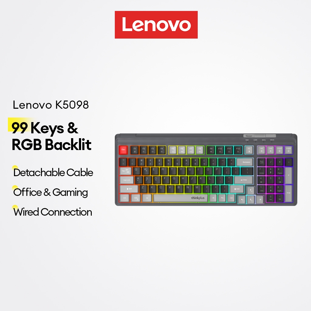 Lenovo K5098 Teclado Com Fio Para Jogos De Escritório 99 Teclas E Retroiluminação RGB Cabo Removível