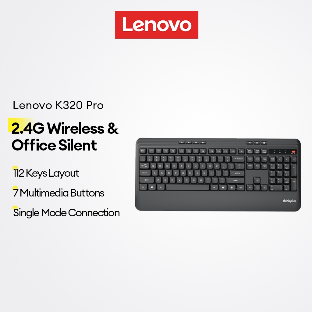 Teclado Sem Fio Lenovo K320 Pro Office Silencioso Com 112 Teclas E 7 Botões Multimídia Mais Modo Único 2.4G