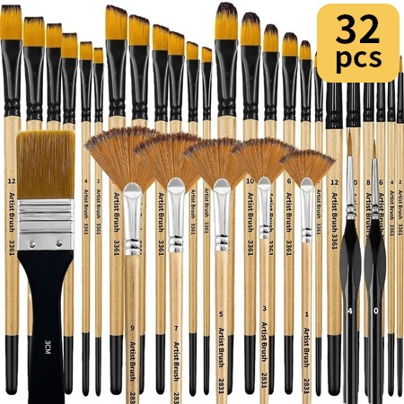 Kit 32 Pincéis para Pintura Artística – Acrílica, Tela e Óleo em Oferta na Shopee